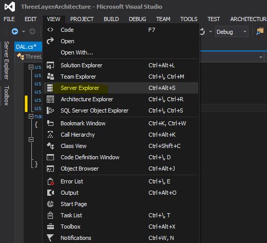 click server explorer